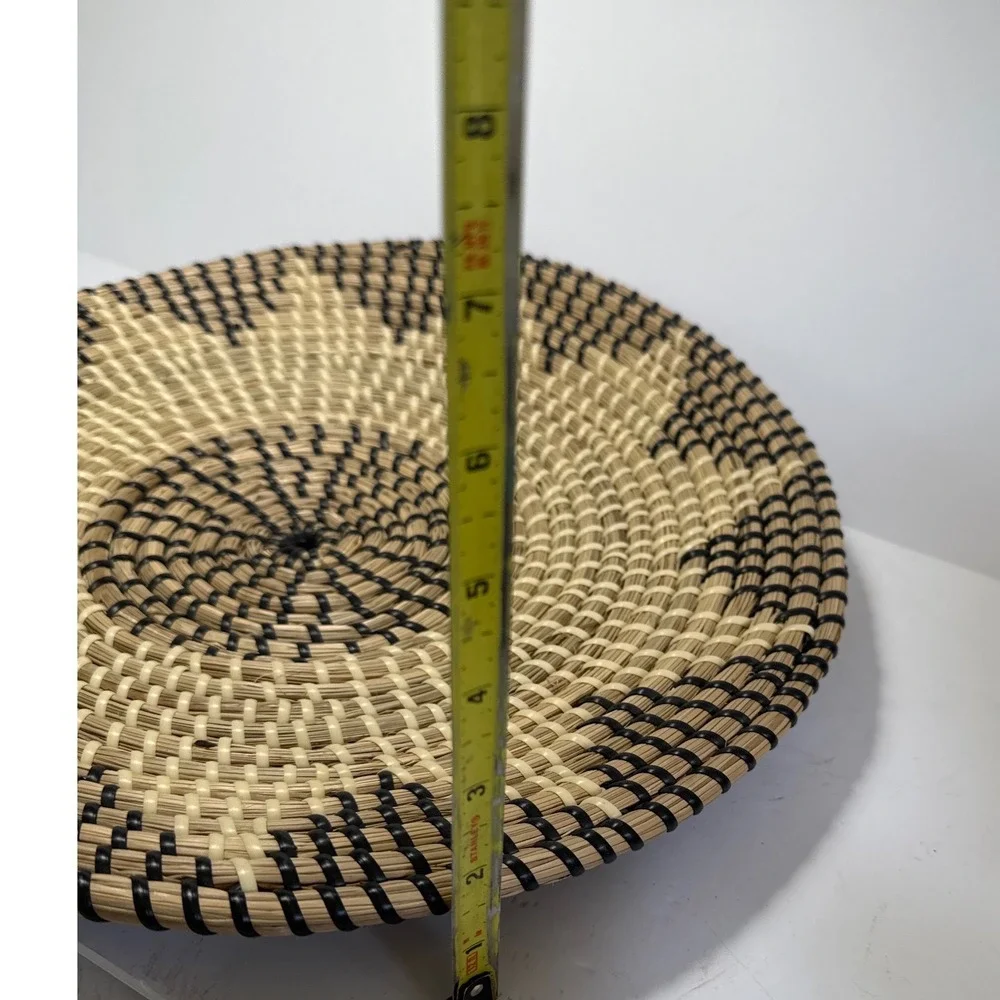 Woven Wall Basket Decor 14in Tan Black Excellent Geometric Sunburst